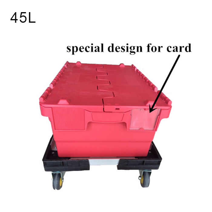 distribution container with hinged lid