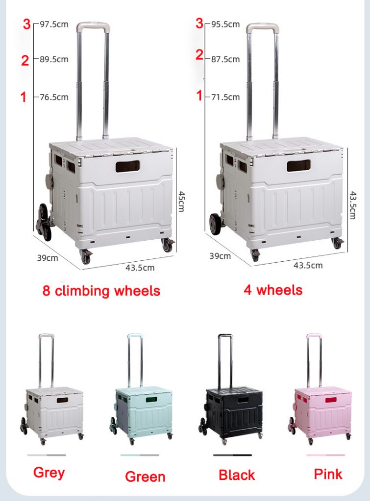 rolling storage crate with handle color and size