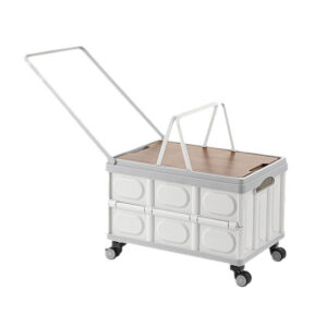 Caisse de rangement pliable à roulettes avec couvercle en bois