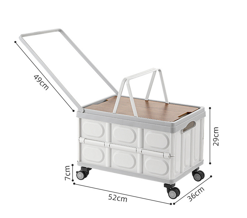 Caisse de rangement pliable à roulettes avec couvercle en bois