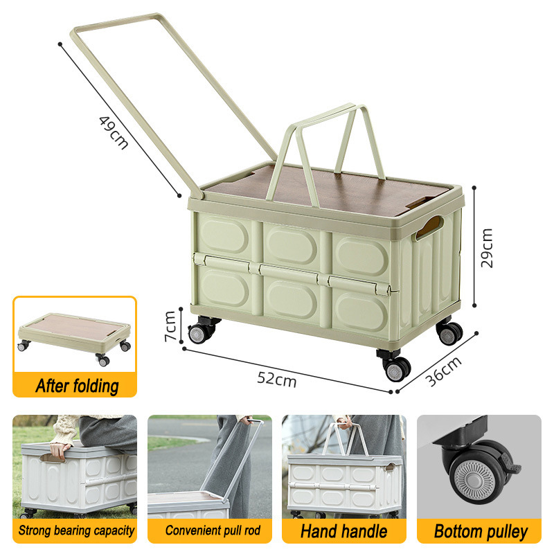 Caisse de rangement pliable à roulettes avec couvercle en bois